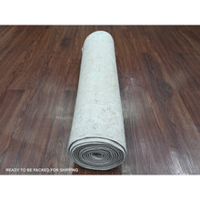 Load image into Gallery viewer, 2&#39;8&quot;x14&#39;2&quot; Dark Vanilla Brown, Washed Out Peshawar with All Over Leaf Design, Veggie Dyes, Pure Wool, Hand Knotted, XL Runner, Oriental Rug FWR124134