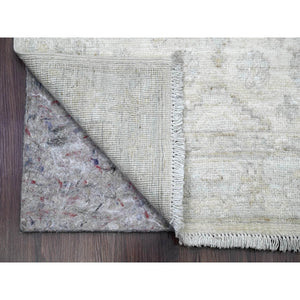 2'7"x18'9" Chiffon White, Hand Knotted, Washed Out Peshawar with Geometric Leaf Design, Natural Dyes, 100% Wool, XL Runner, Oriental Rug FWR124140