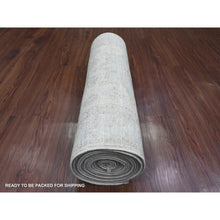 Load image into Gallery viewer, 2&#39;7&quot;x18&#39;9&quot; Chiffon White, Hand Knotted, Washed Out Peshawar with Geometric Leaf Design, Natural Dyes, 100% Wool, XL Runner, Oriental Rug FWR124140