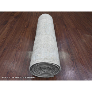 2'7"x18'9" Chiffon White, Hand Knotted, Washed Out Peshawar with Geometric Leaf Design, Natural Dyes, 100% Wool, XL Runner, Oriental Rug FWR124140