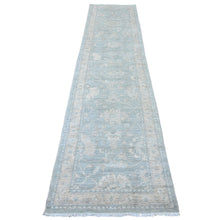 Load image into Gallery viewer, 2&#39;8&quot;x11&#39;7&quot; Misty Gray, Stone Washed Peshawar with All Over Leaf Design, Hand Knotted, Natural Dyes, 100% Wool, Runner, Oriental Rug FWR124152