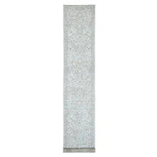 Load image into Gallery viewer, 2&#39;8&quot;x16&#39;3&quot; Pearl White, Washed Out Peshawar with All Over Leaf Design, Hand Knotted, Natural Dyes, 100% Wool, XL Runner, Oriental Rug FWR124158