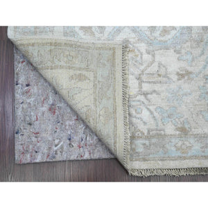 2'8"x16'3" Pearl White, Washed Out Peshawar with All Over Leaf Design, Hand Knotted, Natural Dyes, 100% Wool, XL Runner, Oriental Rug FWR124158