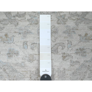 2'8"x16'3" Pearl White, Washed Out Peshawar with All Over Leaf Design, Hand Knotted, Natural Dyes, 100% Wool, XL Runner, Oriental Rug FWR124158