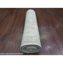 Load image into Gallery viewer, 2&#39;8&quot;x16&#39;3&quot; Pearl White, Washed Out Peshawar with All Over Leaf Design, Hand Knotted, Natural Dyes, 100% Wool, XL Runner, Oriental Rug FWR124158
