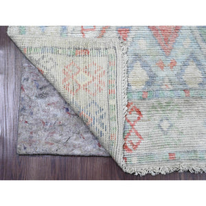 3'2"x10'5" Cloud Gray, Anatolian Village Inspired Design with Geometric Pattern, Vegetable Dyes, High Mountain Wool, Hand Knotted, Runner, Oriental Rug FWR124194