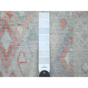 3'2"x10'5" Cloud Gray, Anatolian Village Inspired Design with Geometric Pattern, Vegetable Dyes, High Mountain Wool, Hand Knotted, Runner, Oriental Rug FWR124194