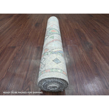 Load image into Gallery viewer, 3&#39;2&quot;x10&#39;5&quot; Cloud Gray, Anatolian Village Inspired Design with Geometric Pattern, Vegetable Dyes, High Mountain Wool, Hand Knotted, Runner, Oriental Rug FWR124194