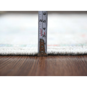 3'2"x10'5" Cloud Gray, Anatolian Village Inspired Design with Geometric Pattern, Vegetable Dyes, High Mountain Wool, Hand Knotted, Runner, Oriental Rug FWR124194