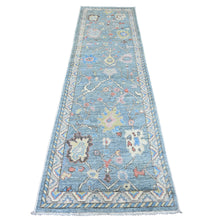 Load image into Gallery viewer, 2&#39;9&quot;x9&#39;9&quot; Cerulean Blue, Anatolian Village Inspired with All Over Leaf Design, Hand Knotted, High Mountain Wool, Vegetable Dyes, Runner, Oriental Rug FWR124206