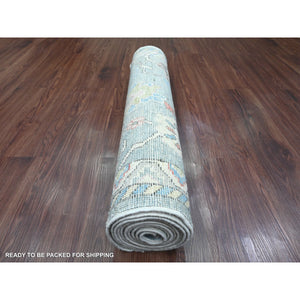 2'9"x9'9" Cerulean Blue, Anatolian Village Inspired with All Over Leaf Design, Hand Knotted, High Mountain Wool, Vegetable Dyes, Runner, Oriental Rug FWR124206