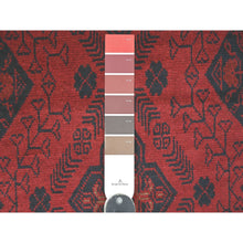 Load image into Gallery viewer, 2&#39;8&quot;x6&#39;3&quot; Ruby Red, Afghan Andkhoy With Geometric Design, Soft Pile, 100% Wool, Hand Knotted, Runner, Oriental Rug FWR124224