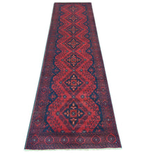 Load image into Gallery viewer, 2&#39;7&quot;x9&#39;10&quot; Crimson Red, Hand Knotted, Afghan Andkhoy with Geometric Design, Soft and Velvety Wool, Runner, Oriental Rug FWR124230