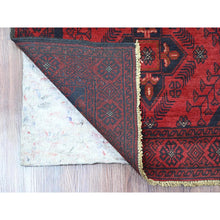 Load image into Gallery viewer, 2&#39;7&quot;x9&#39;10&quot; Crimson Red, Hand Knotted, Afghan Andkhoy with Geometric Design, Soft and Velvety Wool, Runner, Oriental Rug FWR124230