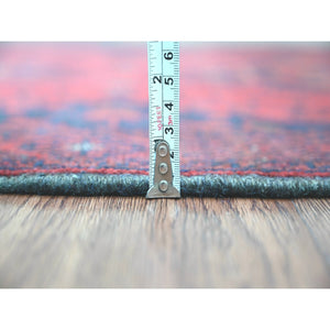 2'7"x9'10" Crimson Red, Hand Knotted, Afghan Andkhoy with Geometric Design, Soft and Velvety Wool, Runner, Oriental Rug FWR124230
