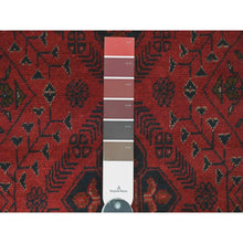 Load image into Gallery viewer, 2&#39;6&quot;x6&#39;3&quot; Scarlet Red, Afghan Andkhoy With Geometric Pattern, Soft Wool, Natural Dyes, Hand Knotted, Runner, Oriental Rug FWR124236