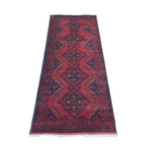 Load image into Gallery viewer, 2&#39;7&quot;x6&#39;3&quot; Crimson Red, 100% Wool, Afghan Andkhoy with Geometric Medallions Pattern, Hand Knotted, Runner, Oriental Rug FWR124260