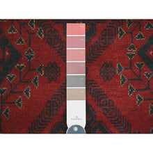Load image into Gallery viewer, 2&#39;7&quot;x6&#39;3&quot; Crimson Red, 100% Wool, Afghan Andkhoy With Geometric Medallions Pattern, Hand Knotted, Runner, Oriental Rug FWR124260