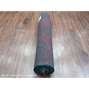 2'7"x6'3" Crimson Red, 100% Wool, Afghan Andkhoy with Geometric Medallions Pattern, Hand Knotted, Runner, Oriental Rug FWR124260