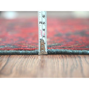 2'7"x6'3" Crimson Red, 100% Wool, Afghan Andkhoy with Geometric Medallions Pattern, Hand Knotted, Runner, Oriental Rug FWR124260