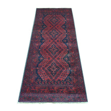 Load image into Gallery viewer, 2&#39;8&quot;x6&#39;6&quot; Currant Red, Hand Knotted, Afghan Andkhoy with Geometric Design, Soft 100% Wool, Runner, Oriental Rug FWR124266