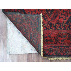 2'8"x6'6" Currant Red, Hand Knotted, Afghan Andkhoy with Geometric Design, Soft 100% Wool, Runner, Oriental Rug FWR124266