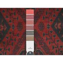 Load image into Gallery viewer, 2&#39;8&quot;x6&#39;6&quot; Currant Red, Hand Knotted, Afghan Andkhoy with Geometric Design, Soft 100% Wool, Runner, Oriental Rug FWR124266
