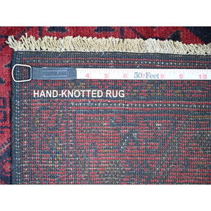 2'8"x6'6" Currant Red, Hand Knotted, Afghan Andkhoy with Geometric Design, Soft 100% Wool, Runner, Oriental Rug FWR124266