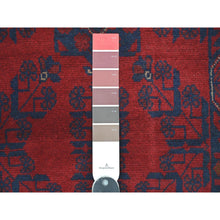 Load image into Gallery viewer, 2&#39;7&quot;x6&#39;3&quot; Deep And Saturated Red, Afghan Andkhoy With All Over Geometric Design, Soft Wool, Hand Knotted, Runner, Oriental Rug FWR124284