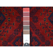 Load image into Gallery viewer, 2&#39;7&quot;x6&#39;5&quot; Scarlet Red, Soft And Shiny Wool, Afghan Andkhoy With Geometric Design, Hand Knotted, Runner, Oriental Rug FWR124290