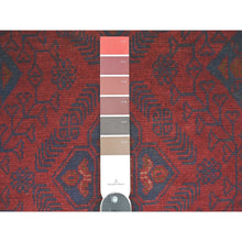 Load image into Gallery viewer, 2&#39;7&quot;x9&#39;8&quot; Scarlet Red, Afghan Andkhoy with Geometric Design, Soft Pile, Pure Wool, Hand Knotted, Runner, Oriental Rug FWR124296