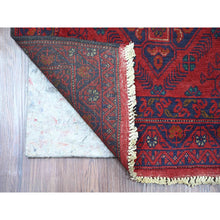 Load image into Gallery viewer, 2&#39;6&quot;x9&#39;4&quot; Carmine Red, Hand Knotted, Afghan Andkhoy With Geometric Pattern, Soft And Velvety Wool, Runner, Oriental Rug FWR124302