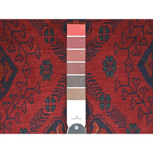 Load image into Gallery viewer, 2&#39;6&quot;x9&#39;4&quot; Carmine Red, Hand Knotted, Afghan Andkhoy With Geometric Pattern, Soft And Velvety Wool, Runner, Oriental Rug FWR124302