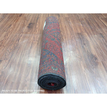 Load image into Gallery viewer, 2&#39;6&quot;x9&#39;4&quot; Carmine Red, Hand Knotted, Afghan Andkhoy With Geometric Pattern, Soft And Velvety Wool, Runner, Oriental Rug FWR124302