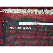 Load image into Gallery viewer, 2&#39;6&quot;x9&#39;4&quot; Carmine Red, Hand Knotted, Afghan Andkhoy With Geometric Pattern, Soft And Velvety Wool, Runner, Oriental Rug FWR124302