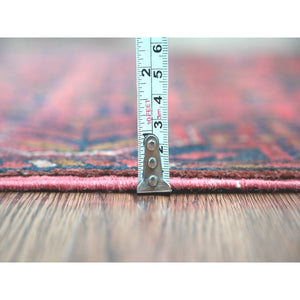 2'2"x8'2" Crimson Red, Hand Knotted, Afghan Andkhoy with Geometric Design, Veggie Dyes, Soft Wool, Runner, Oriental Rug FWR124314