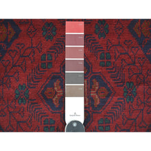 Load image into Gallery viewer, 2&#39;5&quot;x9&#39;3&quot; Scarlet Red, Afghan Andkhoy With All Over Geometric Pattern, Soft Wool, Hand Knotted, Runner, Oriental Rug FWR124344