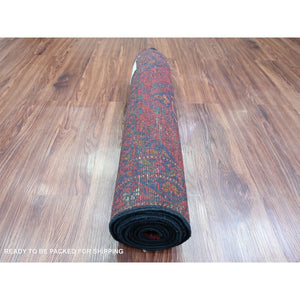 2'5"x9'3" Scarlet Red, Afghan Andkhoy With All Over Geometric Pattern, Soft Wool, Hand Knotted, Runner, Oriental Rug FWR124344