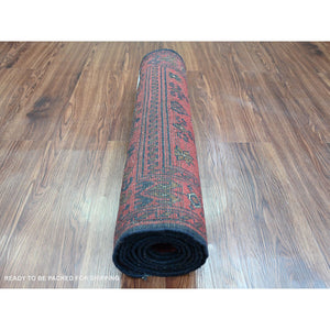 2'4"x7'9" Angels Red, Afghan Andkhoy With Large Medallion Design, Soft Pile, 100% Wool, Hand Knotted, Runner, Oriental Rug FWR124350