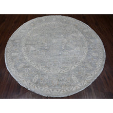 Load image into Gallery viewer, 7&#39;9&quot;x7&#39;9&quot; Cloud Gray, Washed Out Peshawar With Ziegler Mahal Design, Hand Knotted, High Mountain Wool, Densely Woven, Round, Oriental Rug FWR124386
