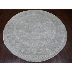 7'9"x7'9" Cloud Gray, Washed Out Peshawar with Ziegler Mahal Design, Hand Knotted, High Mountain Wool, Densely Woven, Round, Oriental Rug FWR124386