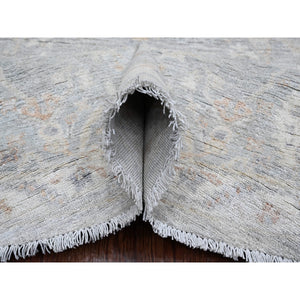 7'9"x7'9" Cloud Gray, Washed Out Peshawar with Ziegler Mahal Design, Hand Knotted, High Mountain Wool, Densely Woven, Round, Oriental Rug FWR124386