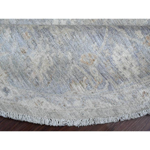 7'9"x7'9" Cloud Gray, Washed Out Peshawar with Ziegler Mahal Design, Hand Knotted, High Mountain Wool, Densely Woven, Round, Oriental Rug FWR124386
