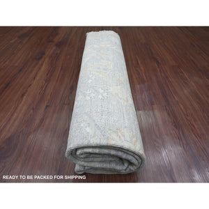 7'9"x7'9" Cloud Gray, Washed Out Peshawar with Ziegler Mahal Design, Hand Knotted, High Mountain Wool, Densely Woven, Round, Oriental Rug FWR124386