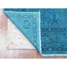 Load image into Gallery viewer, 5&#39;3&quot;x7&#39;7&quot; Carolina Blue, Overdyed Peshawar with Heriz Design, Distressed, Zero Pile, Hand Knotted, 100% Wool, Oriental Rug FWR124404