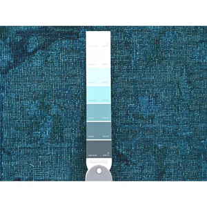 5'3"x7'7" Carolina Blue, Overdyed Peshawar with Heriz Design, Distressed, Zero Pile, Hand Knotted, 100% Wool, Oriental Rug FWR124404