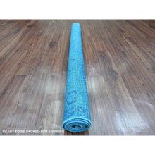 Load image into Gallery viewer, 5&#39;3&quot;x7&#39;7&quot; Carolina Blue, Overdyed Peshawar with Heriz Design, Distressed, Zero Pile, Hand Knotted, 100% Wool, Oriental Rug FWR124404