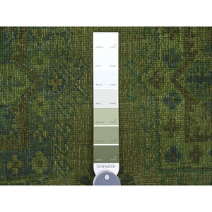 8'x9'7" Olive Green, Overdyed Kazak with Geometric Elements Pattern, Pure Wool, Hand Knotted, Oriental Rug FWR124410