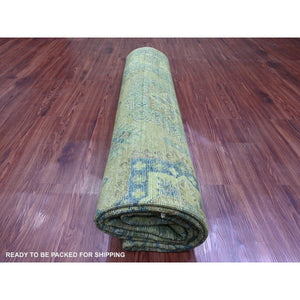 8'x9'7" Olive Green, Overdyed Kazak with Geometric Elements Pattern, Pure Wool, Hand Knotted, Oriental Rug FWR124410