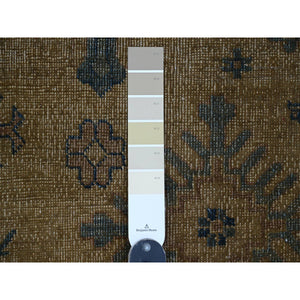8'x9'1" Tawny Brown, Overdyed Kazak with All Over Geometric Pattern, Hand Knotted, 100% Wool, Squarish, Oriental Rug FWR124416